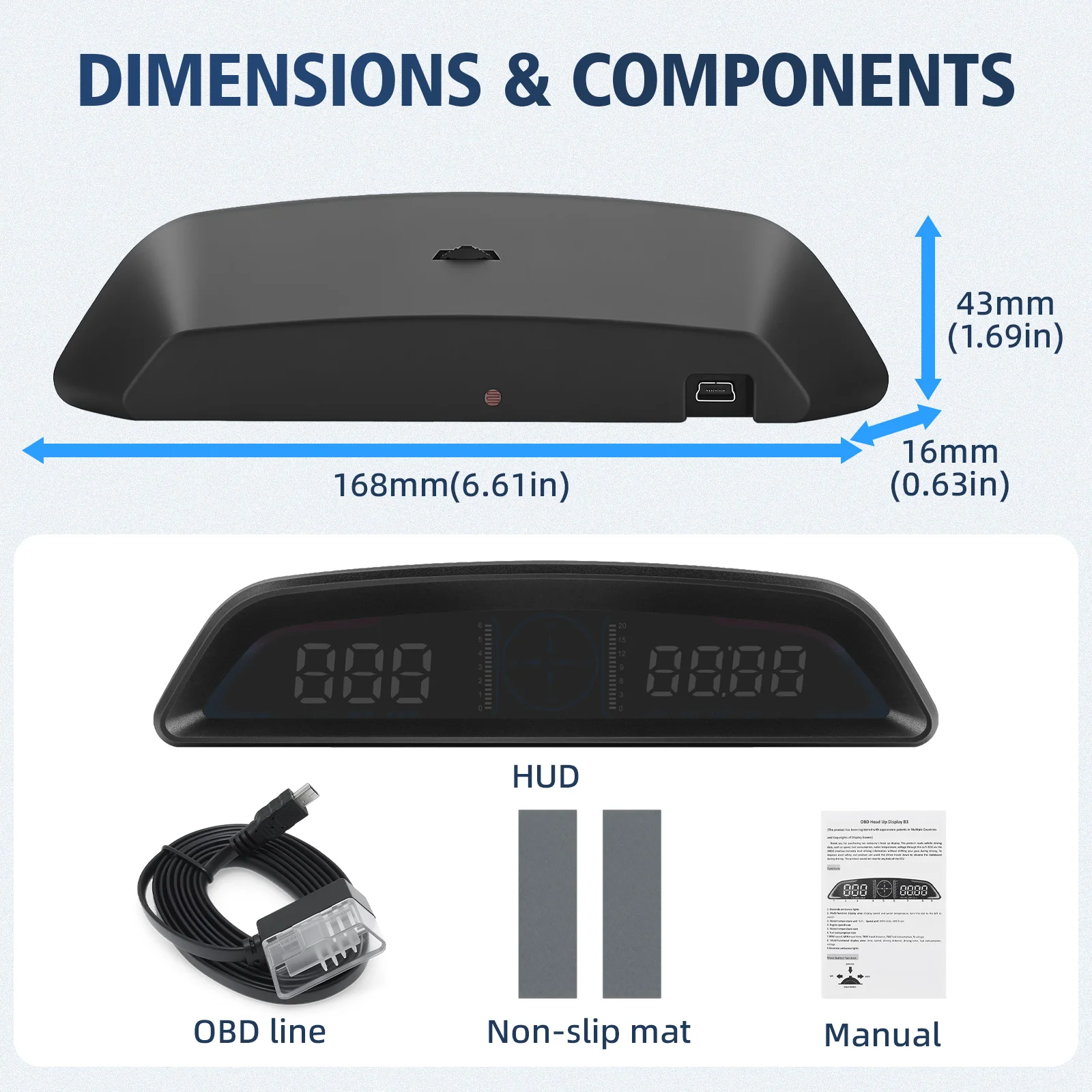 B3 Head Up Display OBD2 HUD Car Gauge Tachometer Digtial GPS Speedometer Water Temp Fuel Consumption Voltage Time Car Electronic