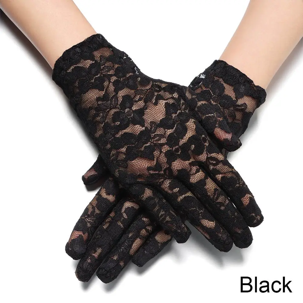 Women Short Goth Party Sunscreen Gloves Hollow-Out Mittens UV Protection Gloves Bride Lace Gloves