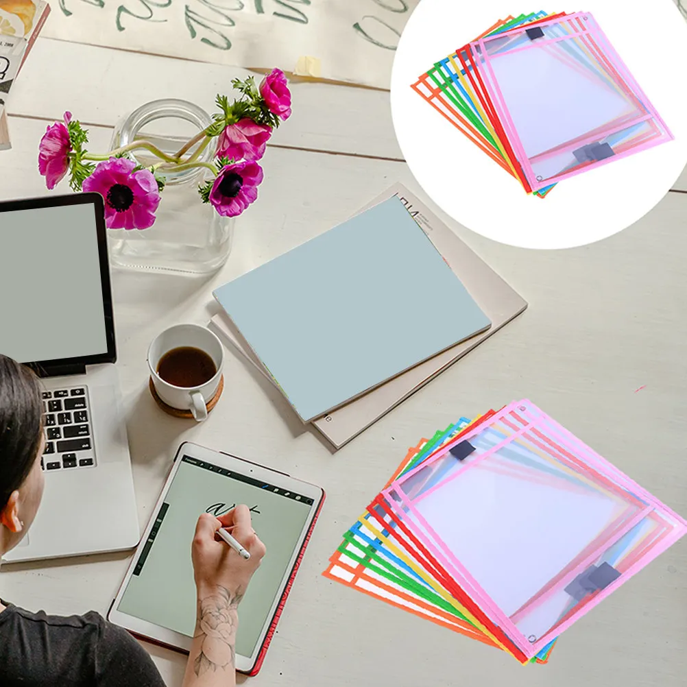 

8Pcs Dry Erase File Pockets High-Quality PVC Reusable Document Pouches Easy-Wipe Clean for Students Teachers Admin
