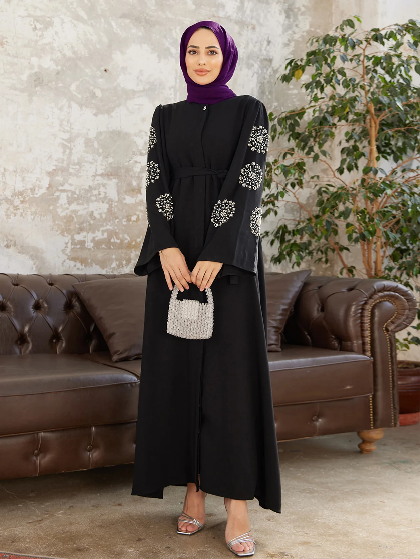 

Eid Jalabiya Dress for Women Muslim Long Dress Beading Abaya Morocco Caftan Turkey Muslim Dubai Belt Robe Abayas Vestidos Largos