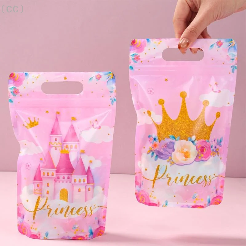〔CC〕10/25Pcs Pink Bow Self Sealing Gift Bags Stand Up Zipper Pouches with Handle for Birthday Gift Wrap Party Supplies〔88〕