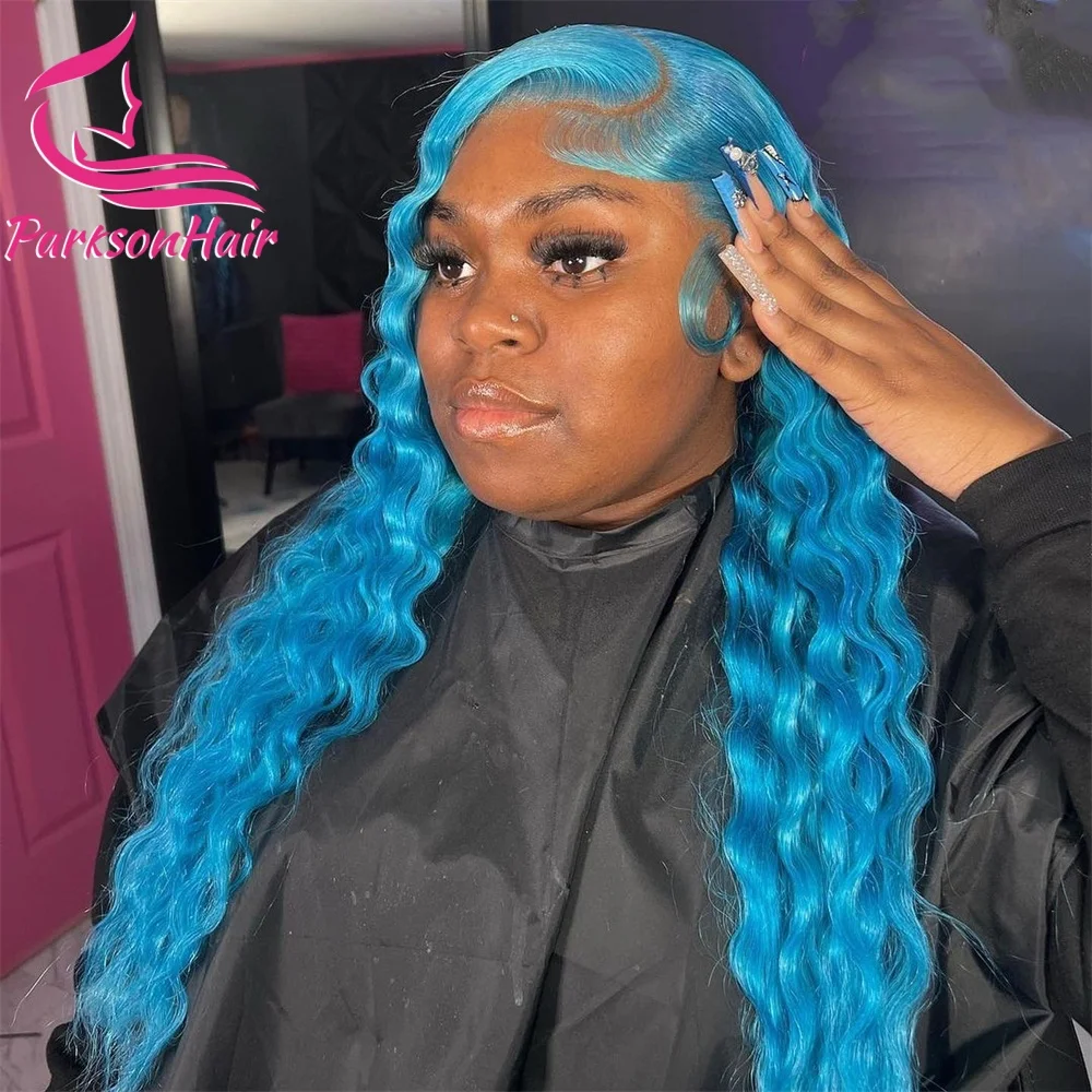 Deep Wave Highlight With Blonde HD Dark Blue 613 Colored Lace Front Wig Full Lace Frontal Wigs For Women 100% Human Hair