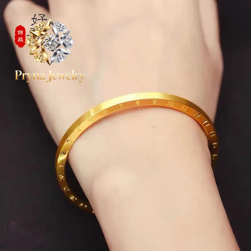 Pryna Jewelry  Light luxury fashion 9999 24K real gold love brushed bracelet simple gift men and women hand decoration high-end