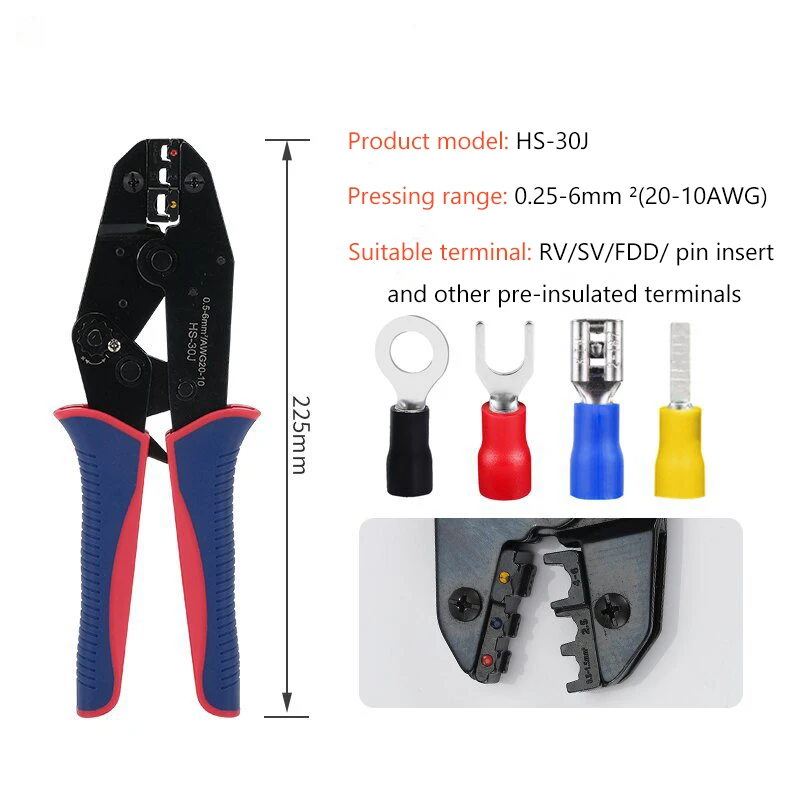 HS-30J40J Tang Crimping Terminal Ratchet Tang Crimping Manual Terminal Pra-insulasi RV SV