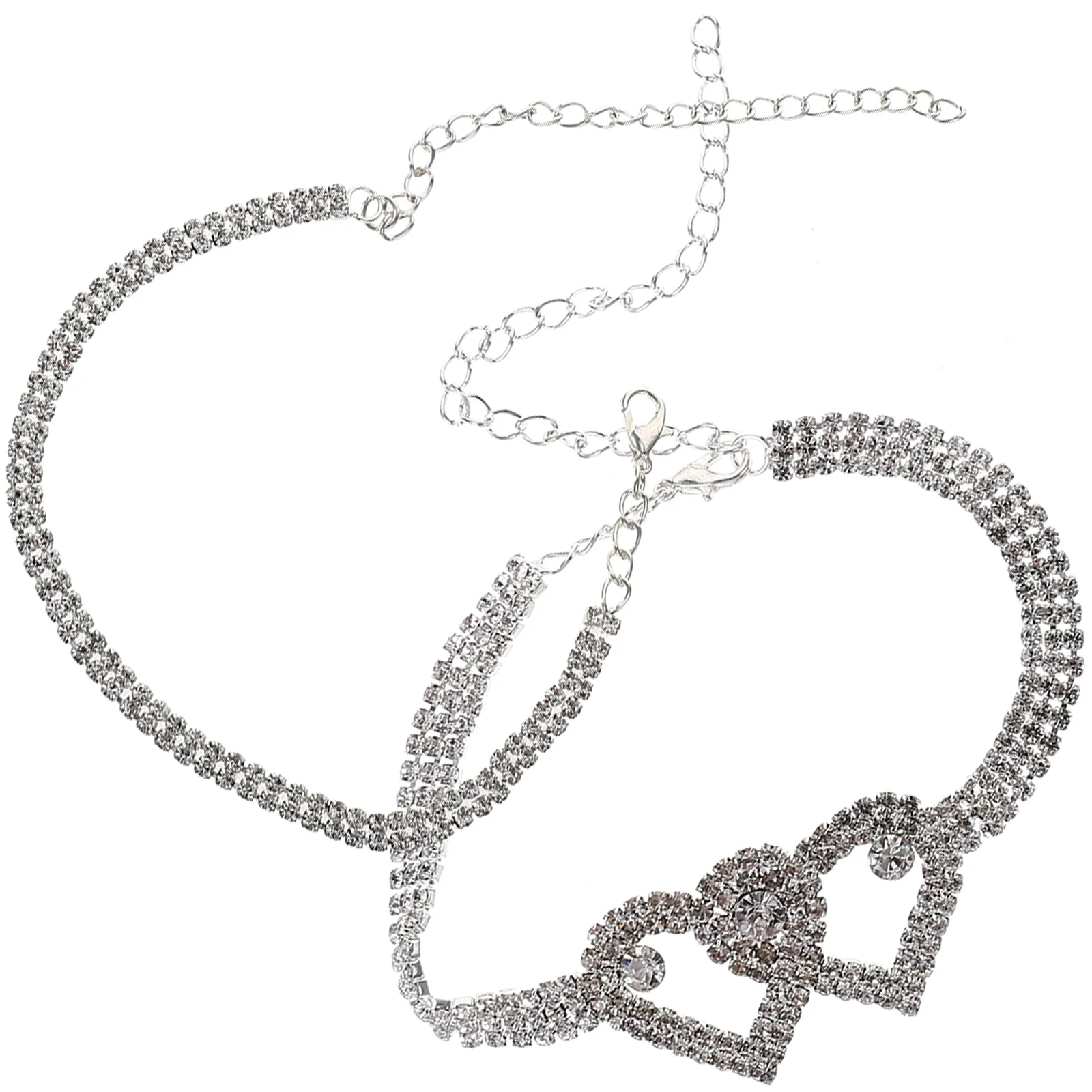 

2Pcs Rhinestone Heart Anklet Bracelets Stylish Heart Shaped Ankle Jewelry for Women Beach Vacation Summer Accessories