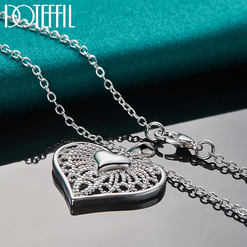 

DOTEFFIL 925 Sterling Silver Hollow Heart Pendant Necklace 16-30 Inch Chain For Woman Fashion Wedding Party Charm Jewelry