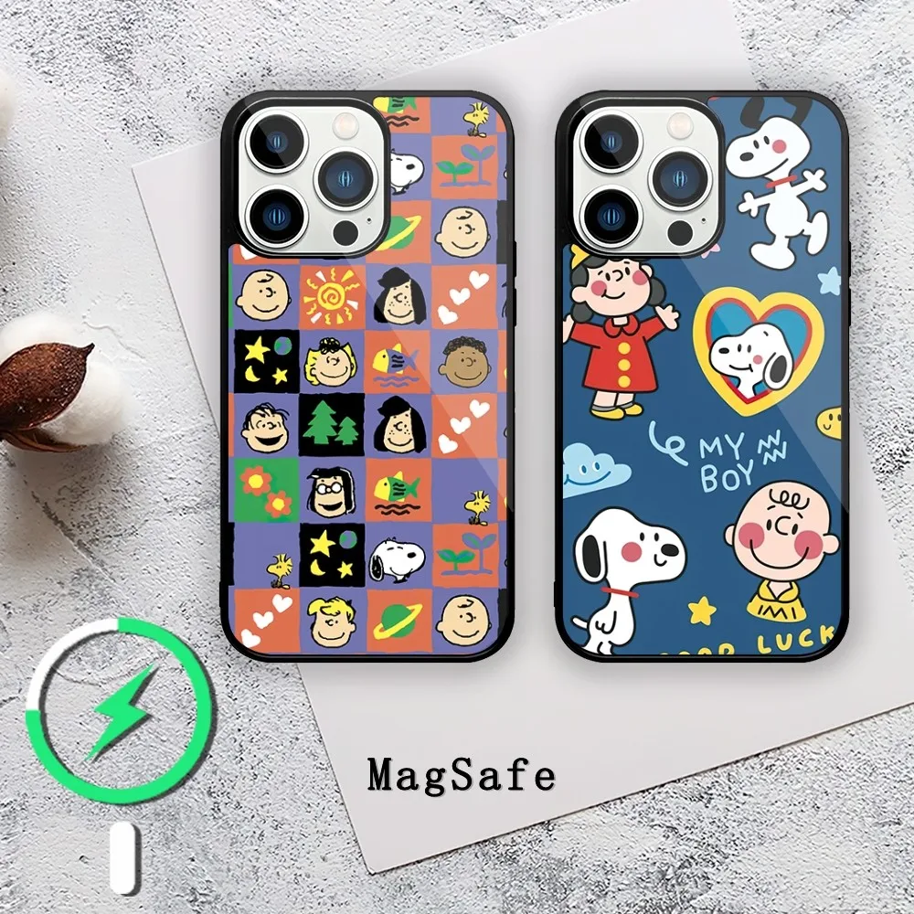 MINISO Cartoon S-Snoopy Cute Phone Case For iPhone 11 12 13 14 15 Mini Pro XS Max X S Plus XR Magnetic Attraction Shell