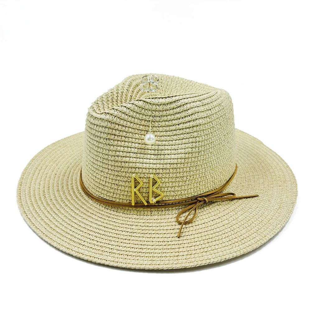 المرأة الصيف بنما الجاز قبعة الموضة المعدنية RB رسالة القش قبعة المرأة في الهواء الطلق عطلة الشاطئ قبعة الشمس الشاطئСНКНТНКАКАМСНТНКАМС #3