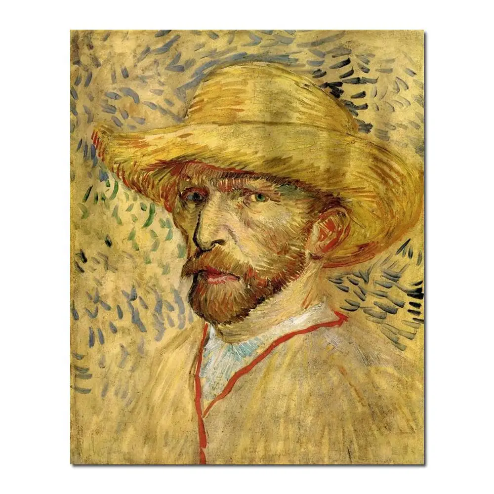 

High Quality Vincent Van Gogh Paintings Self-portrait with Straw Hat Oil on Canvas Hand-painted Famous Modern Artwork Home Decor