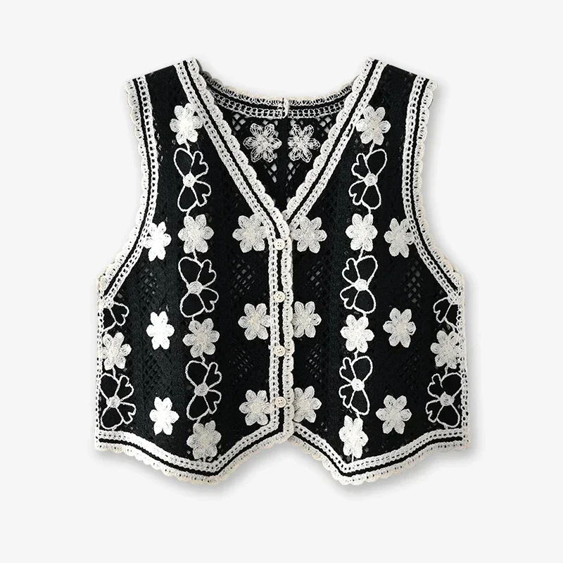 

Floral Crochet Vest Top for Women Sheer Openwork Button Front Sleeveless Jacket Tanks Summer Vintage Fairycore Outfit