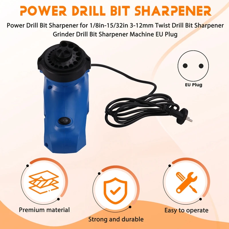 Power Drill Bit Sharpener For 1/8''- 15/32'' 3-12Mm Twist Drill Bit Sharpener Grinder Drill Bit Sharpener Machine EU Plug