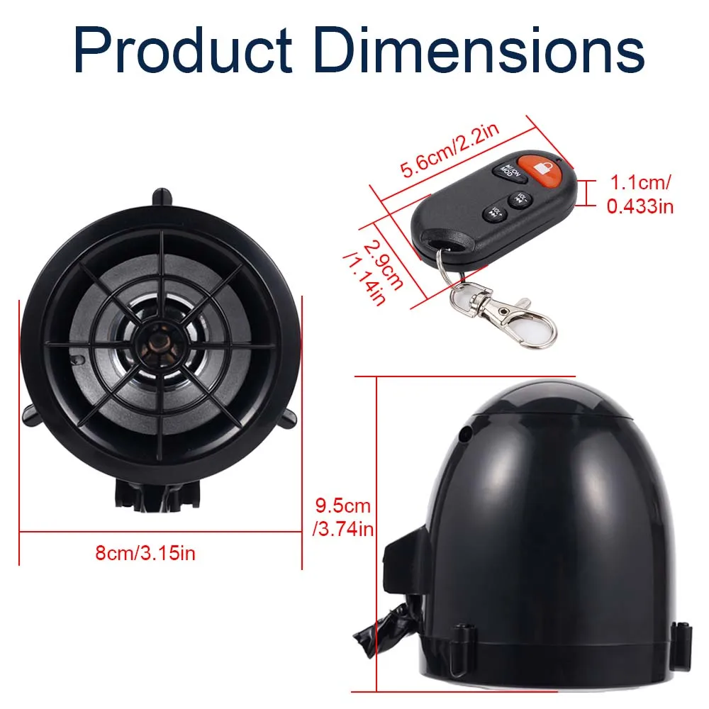 Motorcycle Bluetooth Speaker with Anti-Theft Alarm 12V Handlebar Audio System Motorcycle Sound System MP3 FM Radio Player