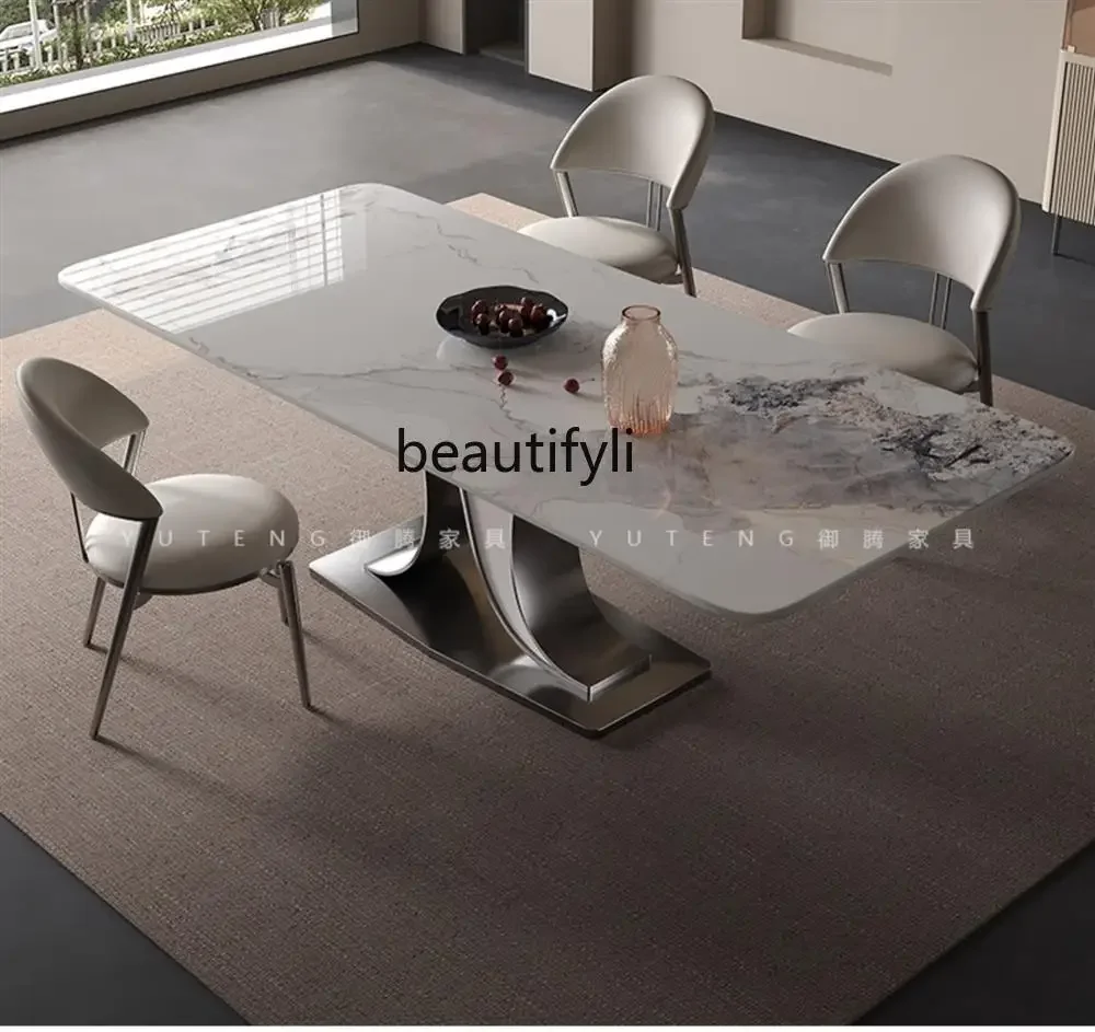 

Stone Plate Dining Table Italian Household Rectangular Modern Minimalist Dining Tables and Chairs Combination