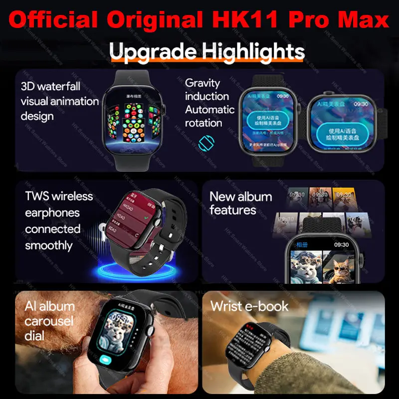 2025 Nuovo HK 11 Pro MAX Smart Watch Serie 10 46mm AMOLED 4G ROM Bluetooth Chiamata di rete AI Robot Orologio NFC Bussola OrologioUomini Donne