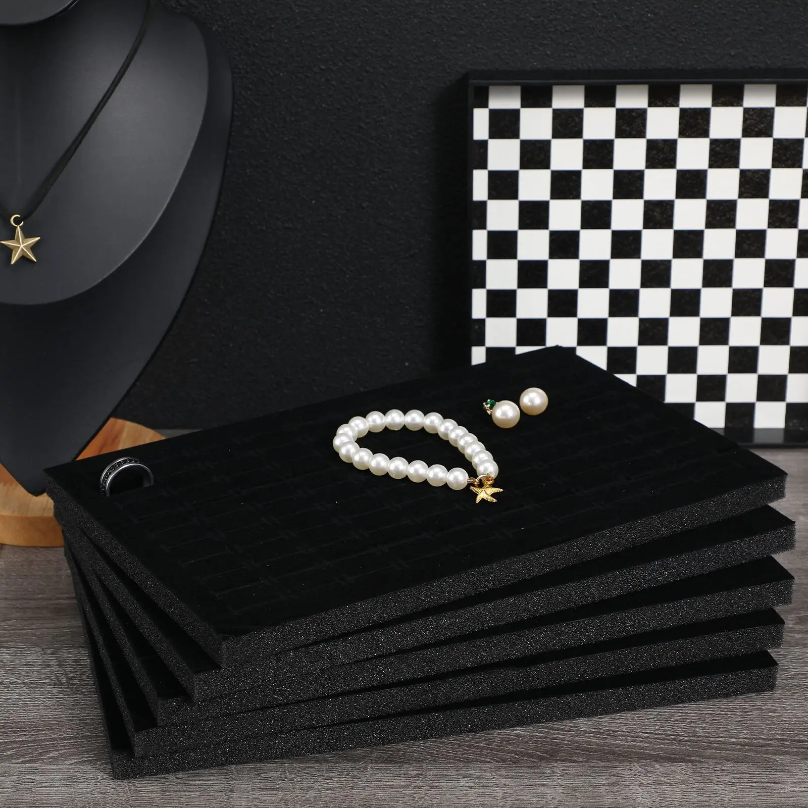 5 Pcs Sponge Earring Tray Rings Jewelry Boxes Lining Insert Mat Pad for Display Holder Bracelets Jewelry Black Accessories NEW