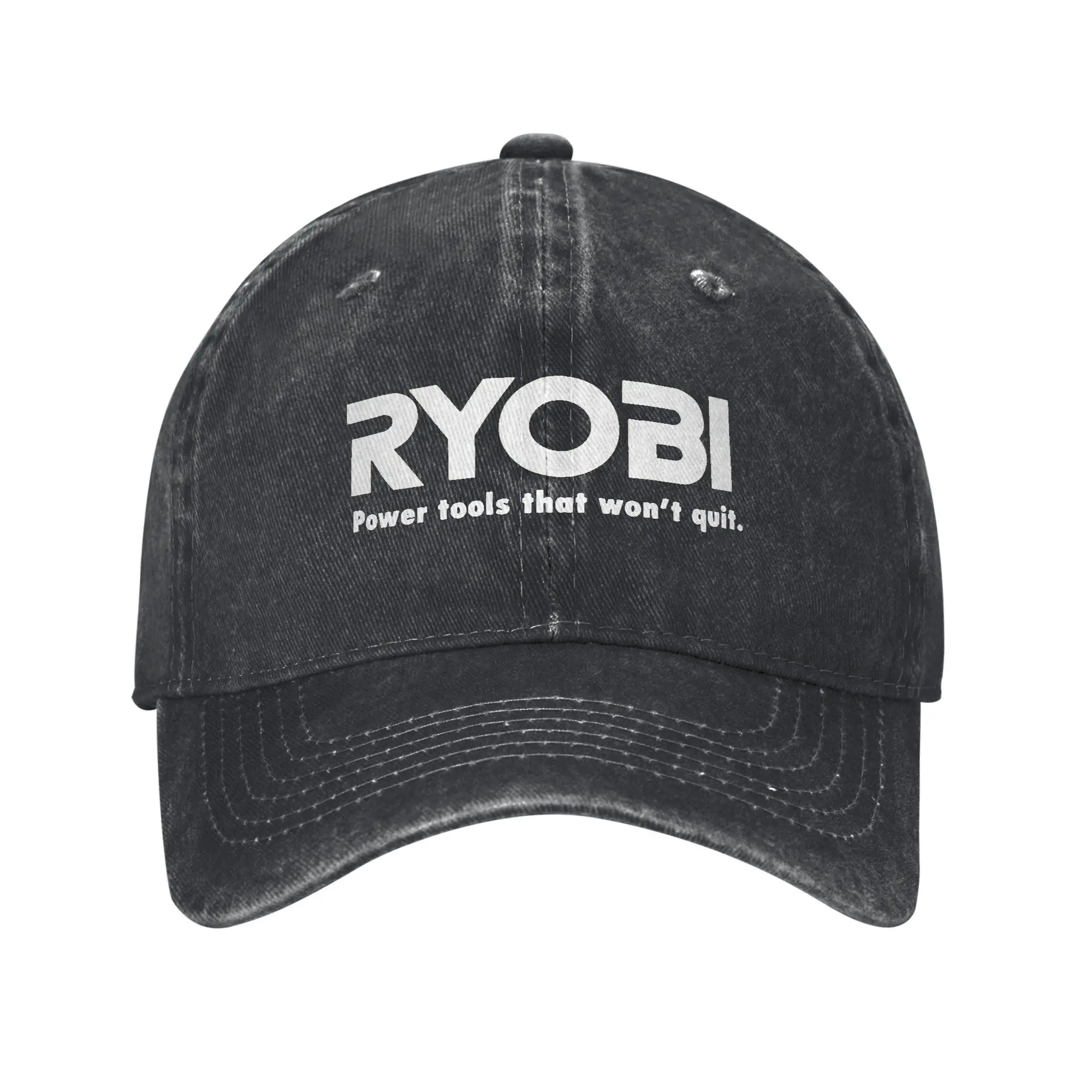 White POWER TOOLS RYOBIS Won't Quit Unisex Retro Denim Washed Baseball Caps Female Cowboy Street Tide Hat Rock Men Snapback Cap