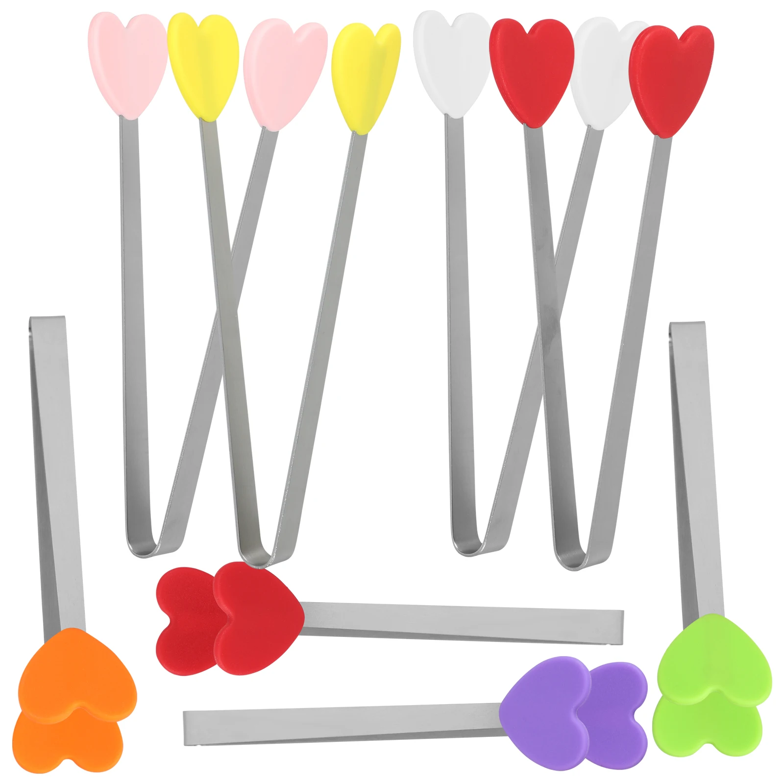 

8 Pcs Love Ice Clip Ergonomic Grill Tong Buffet Tongs BBQ Food Dishes Stainless Steel