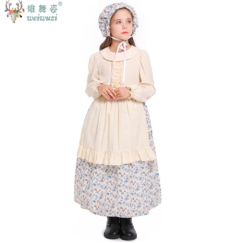 

New Carnival Farm Pioneer Kids Costume Little House Prairie Girl Manor Maid Cosplay Halloween Carnival Party Fancy Dress