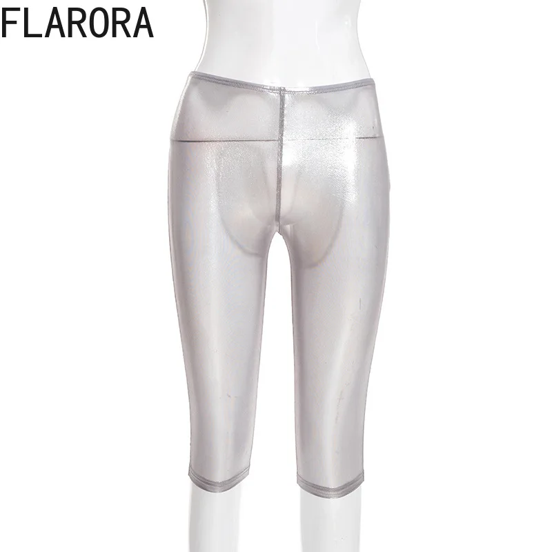FLARORA Hottie Stretch Perspective Pant Woman Sexy Solid Color Peach Hip Bodycon Capri Pants Trend Y2k Midnight Party Clubwear
