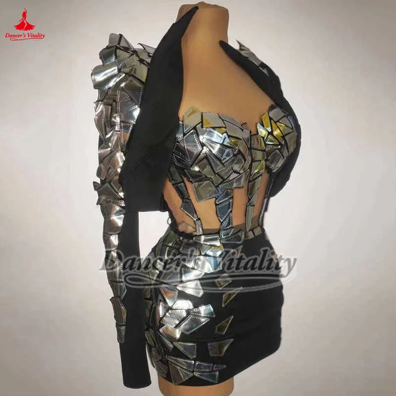 Photography Studio Nightclub DJ Bar Mirror Fragment Hollow Out Two-piece Skirt Women Social Media Anchor Stage Outfit Customize
