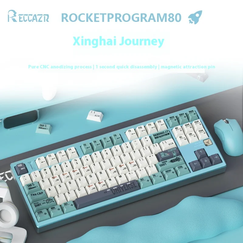 Reccazr Rocket 80 Mechanical Keyboard 87keys 3modes Hot Swap Gasket Structure Rgb Alloy Keyboard Customized Magnetic Attraction