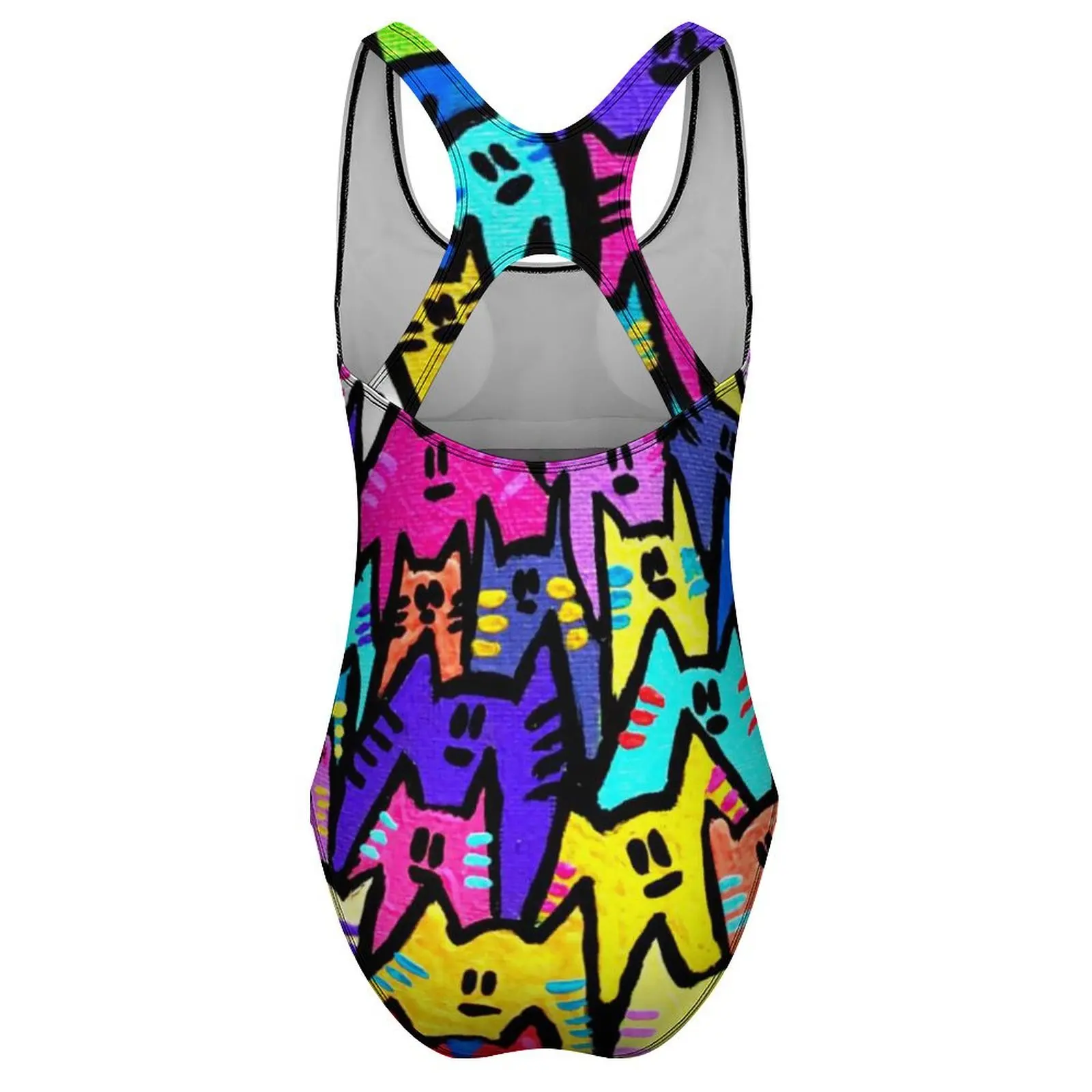 Funny Cat Swimsuit Colorful Cats Pop Art Swimwear One-Piece Fitness Bodysuit Cut Out Bathing Suits Ladies Push Up Sexy Beachwear