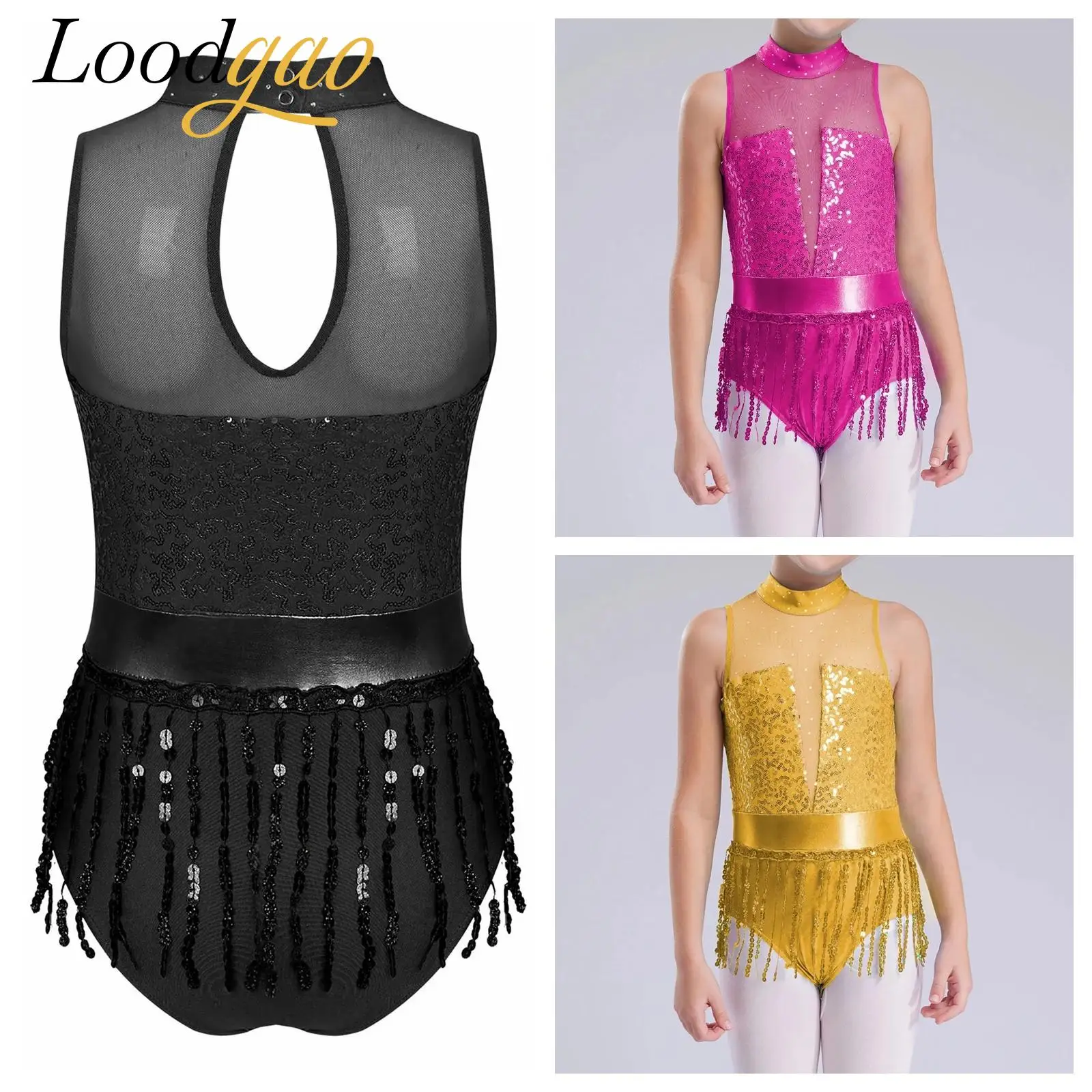 

Kids Girls Ballet Leotard Sparkly Sequins Latin Jazz Dance Gymnastics Costume Streetwear Tango Performance Dance Jumpsuit 6-16y