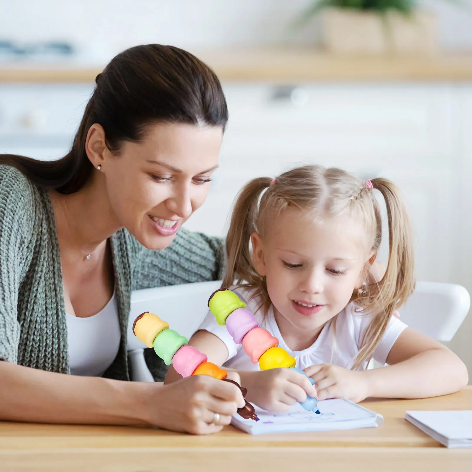 

2 Sets Ice Cream Shaped Highlighters Creative Graffiti Pens Student Supplies Stackable Markers Scrapbook Pen School Accessories