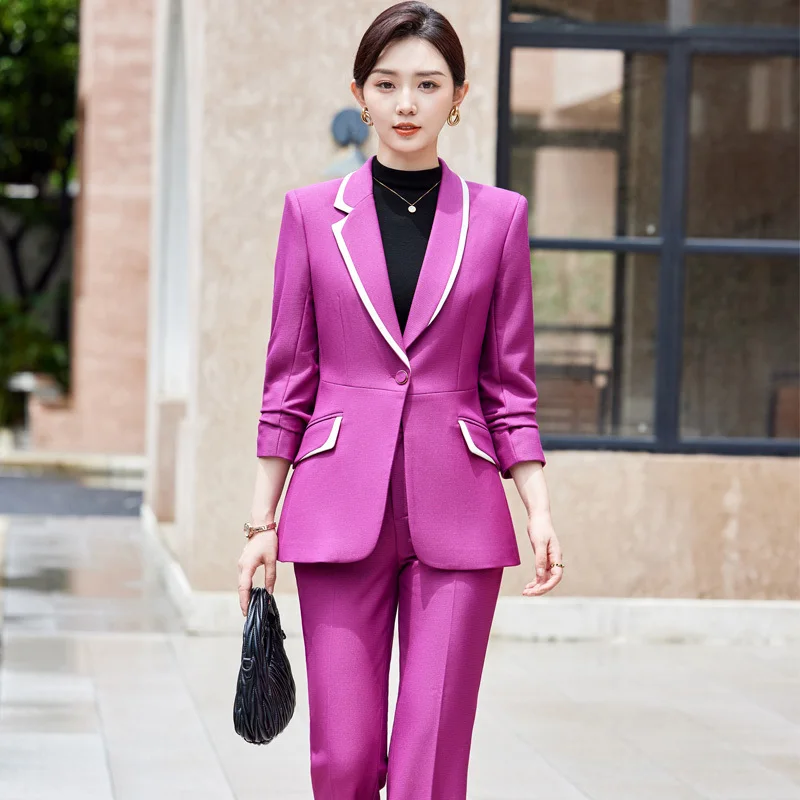 Plus Size 5XL Formal Pantsuits Women Business Work Wear Blazers Professional Autumn Winter Ladies Office Career Outfits Set