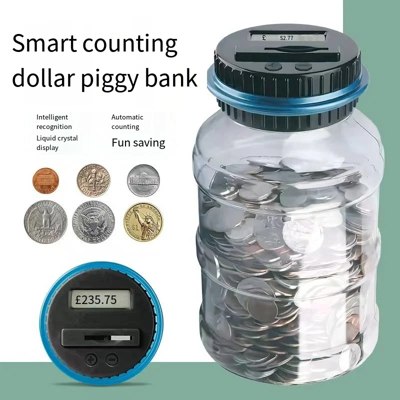 Piggy Bank Coin Savings LCD Counting jar Financial Gift GBP EUR USD Marcian Coin Creative Smart Bucket