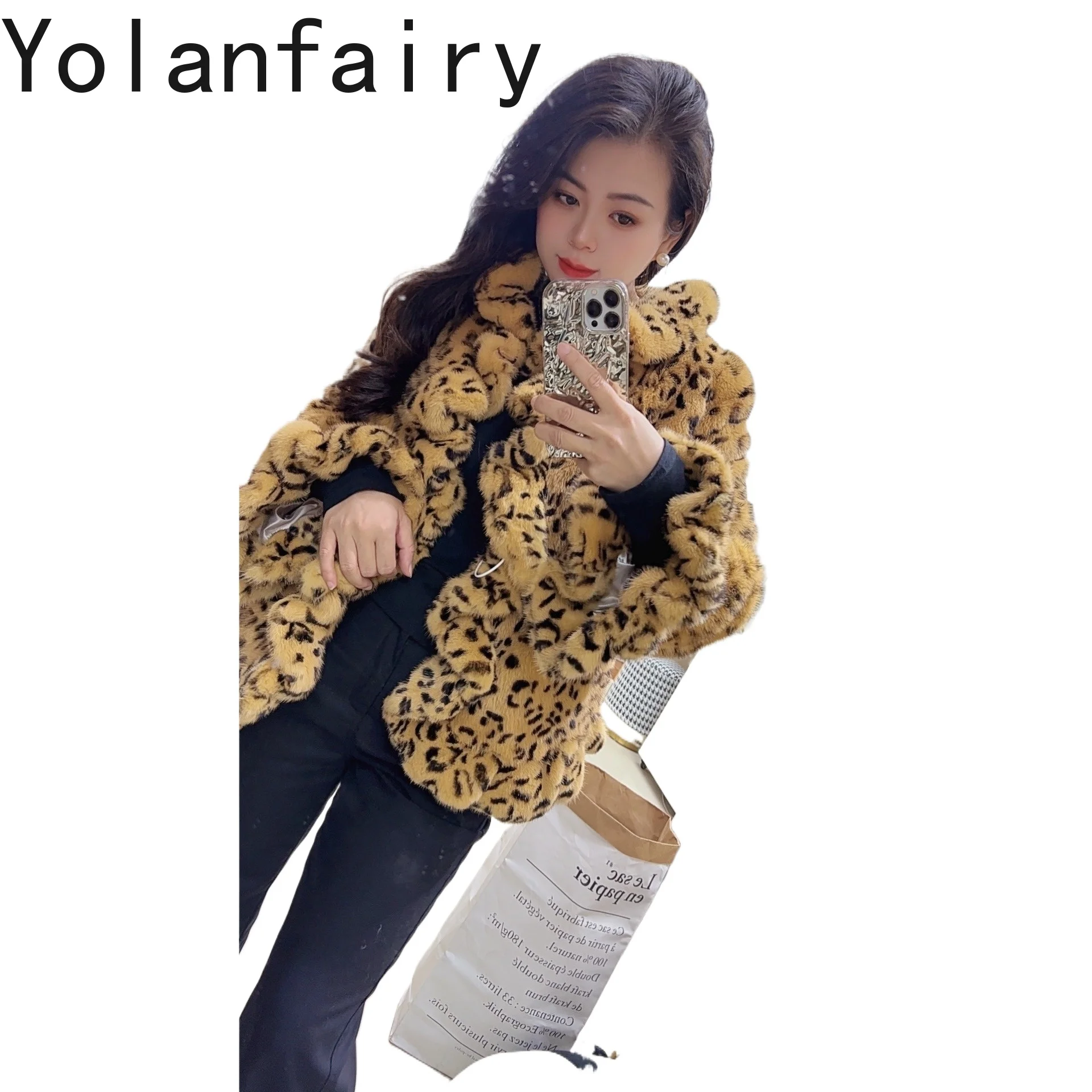 YOLANFAIRY 천연 밍크 리얼 퍼 코트 여성 의류 겨울 2025 패션 레오파드 숏 퍼 코트 밍크 재킷 웨이브 엣지