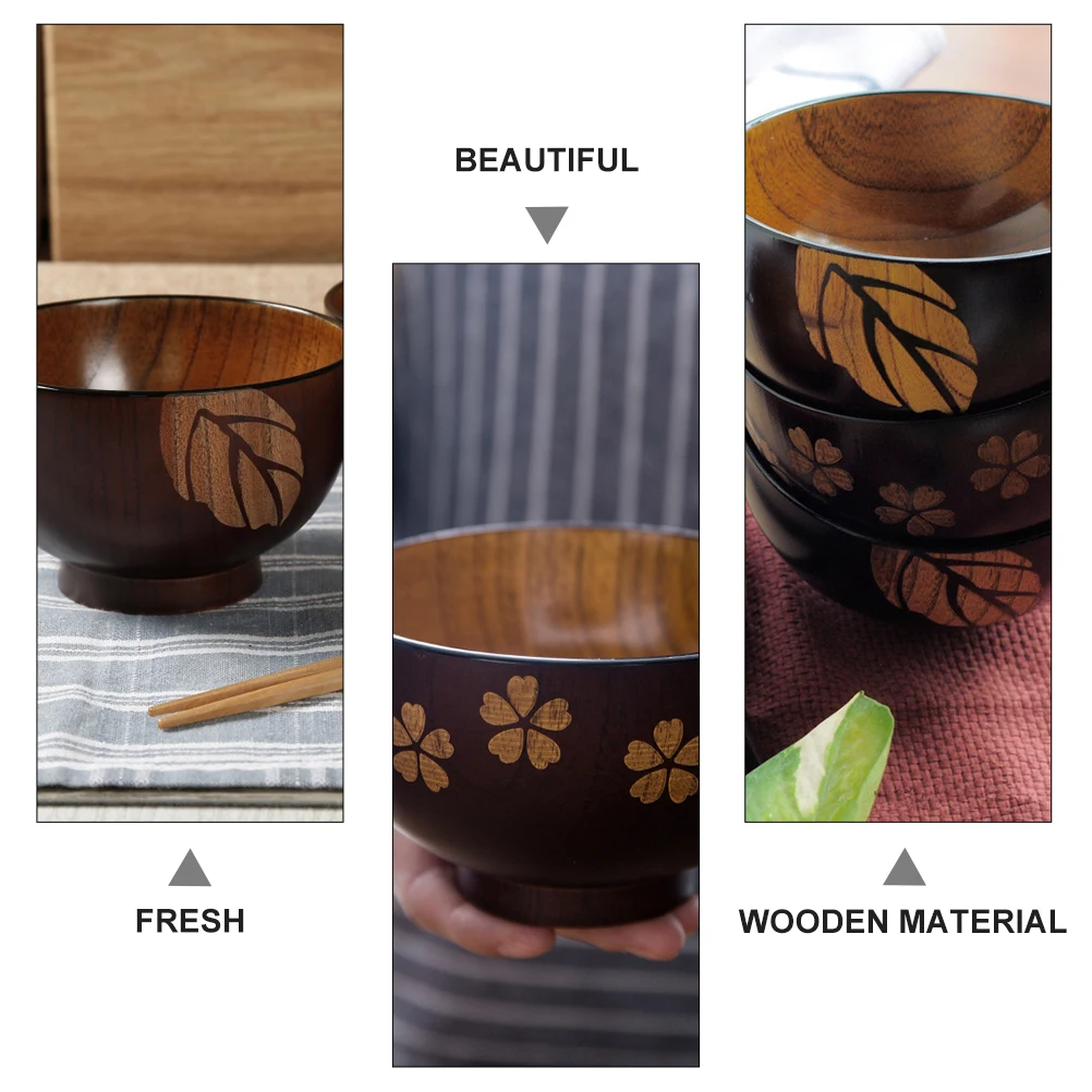 

2Pcs Wooden Bowl Eco Friendly Tableware Japanese Style Salad Soup Food Container Wooden Bowl Wood Food Container