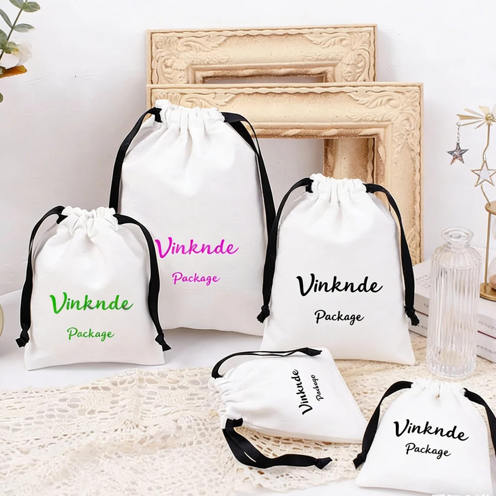 

100Pcs 25x30cm Nature Cotton Canvas Velvet Drawstring Pouch Custom Logo for Lipstick Wigs Perfume Essential Oil Eye Cream Pack
