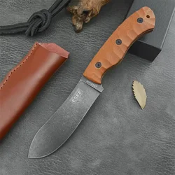 ESEE-JG5-LM Fixed Blade Knife Carbon Black Nessmuk Blade G10 Handles Leather Sheath Protable Outdoor Bushcraft Hunting Knife