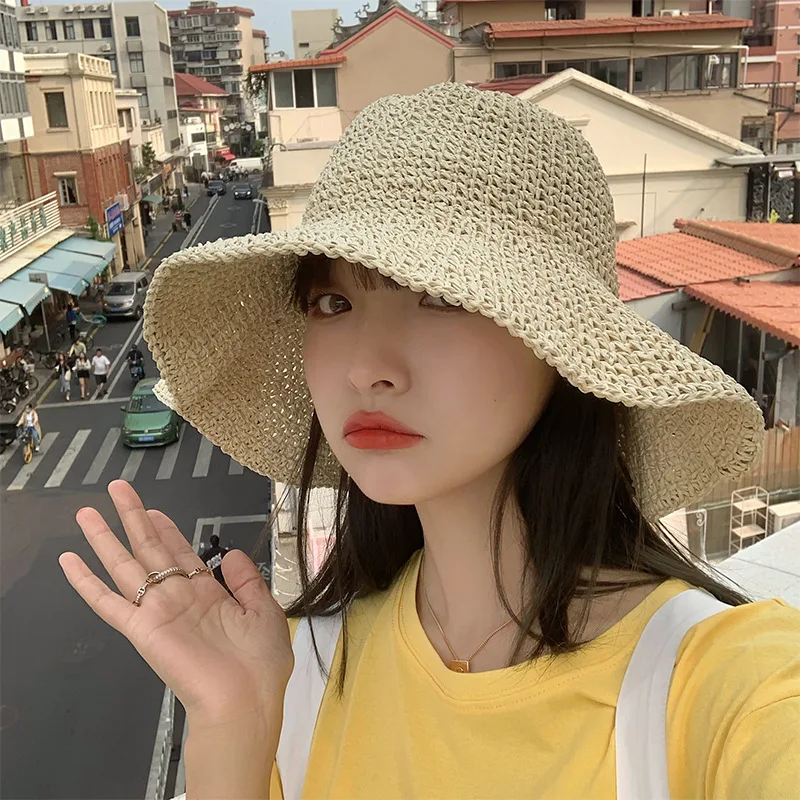 Straw Hats for Women Summer Sun Hat Panama Simple Girls Raffia Sun Hat Wide Brim Floppy Bucket Hat