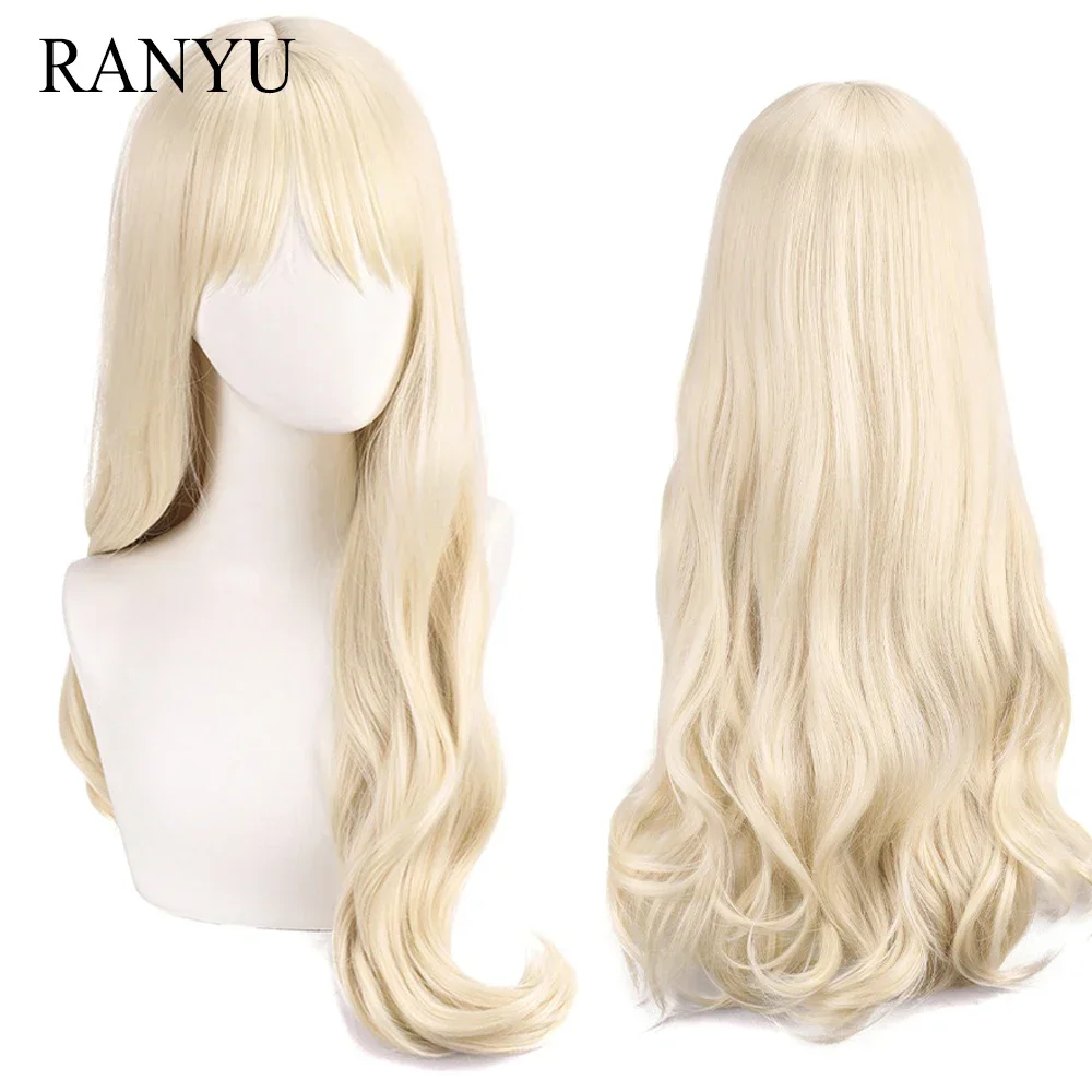 

Synthetic Long Wavy Blonde Wig With Bangs Lolita Cosplay Fluffy Natural Women Hair Heat Resistant Wig For Daily Party