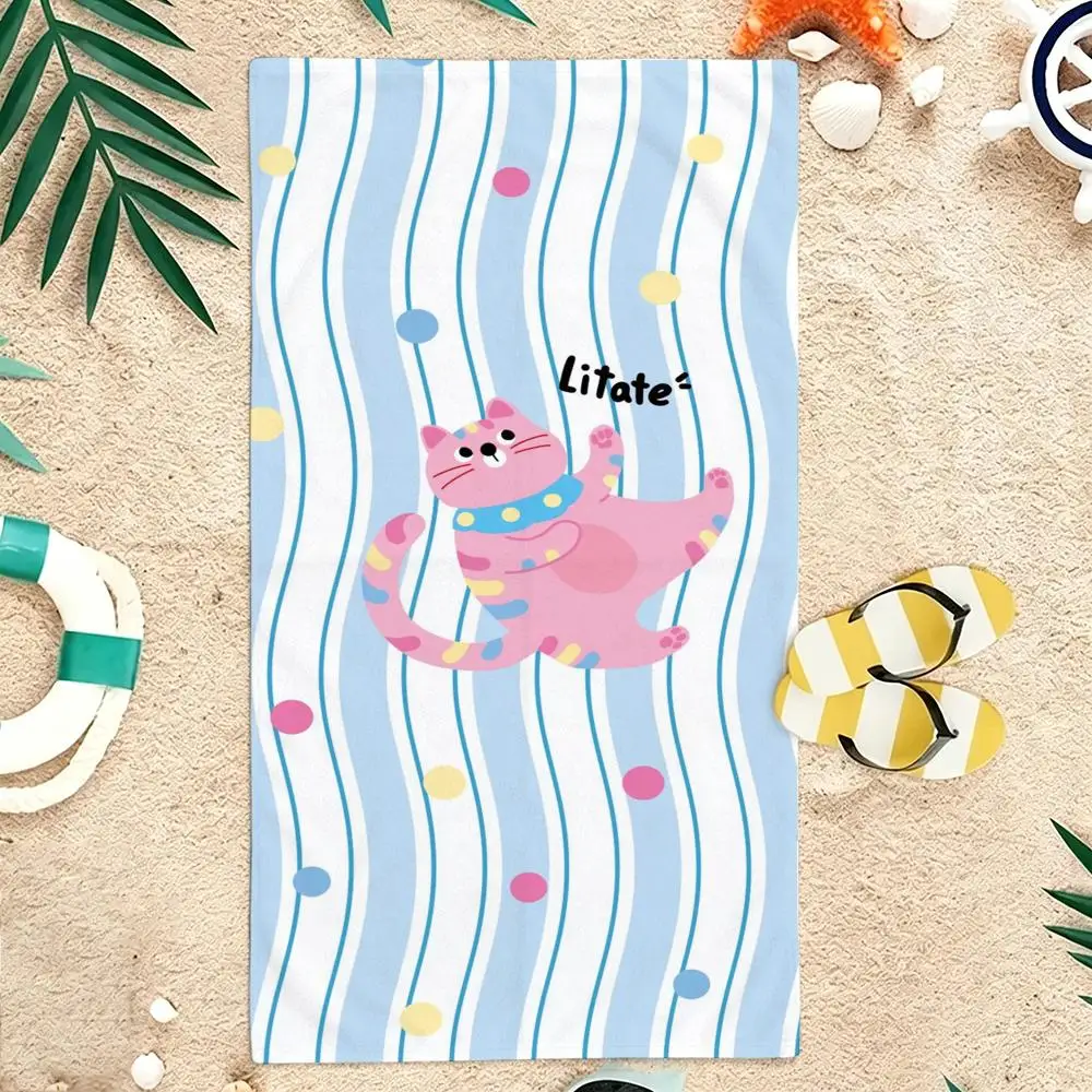 Cartoon Cute Striped Kitty Daily Towel Microfiber soft Beach Towel for Travel Fitness Sauna Bathing Camping