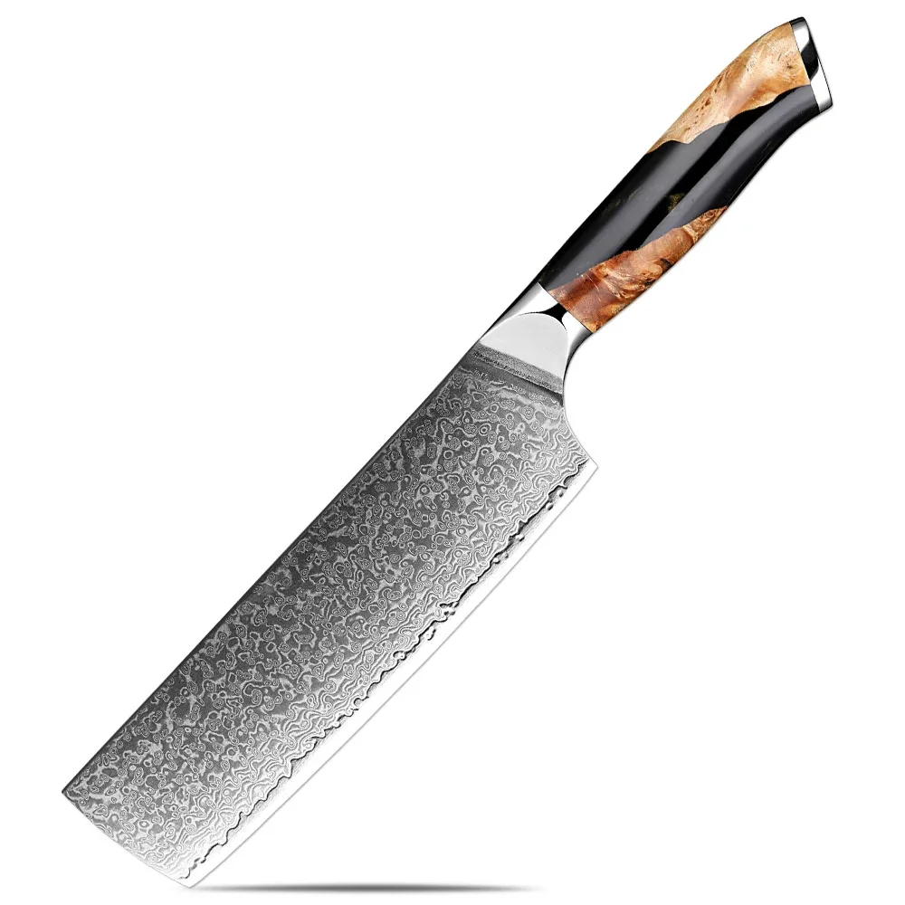

6inch V10Damascus Steel Nakiri Knife With Resin Stable Wood Handle Japanese Cuisine Kitchen Vegetable Chopping Peeling Knives