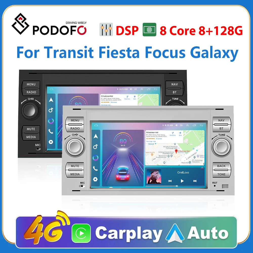 Podofo 2Din Android 11 GPS Car Radio FM Multimedia Player For Transit Fiesta Focus Galaxy Mondeo Fusion Kuga C-Max S-Max