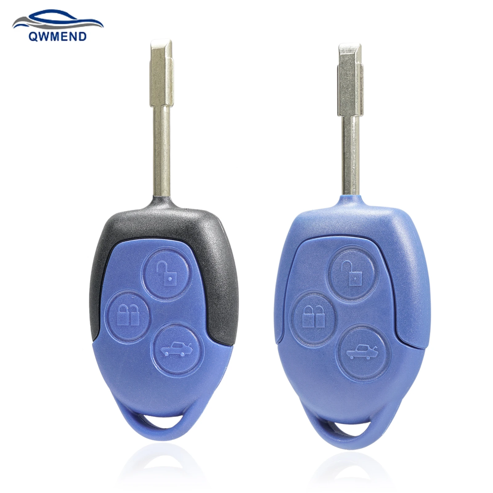 

QWMEND 3 Buttons Car Key Shell Case For Ford Transit Blue Key Fob Style Car Remote Control Key Cover Uncut Blade Replacement