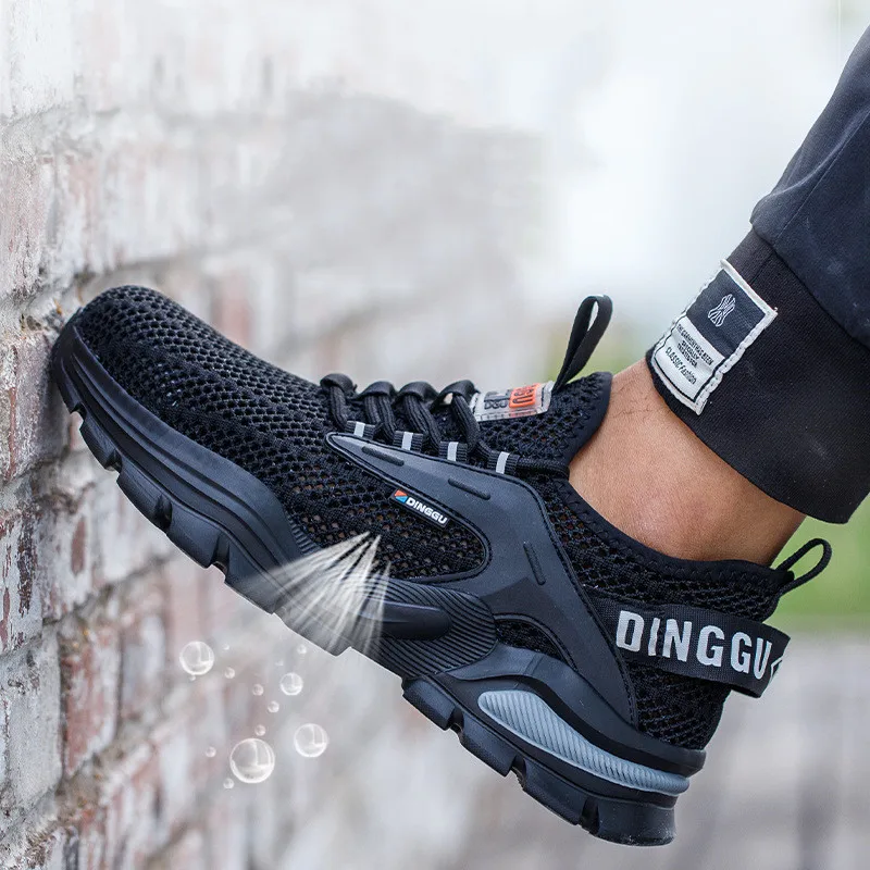 men fashion breathable steel toe caps working safety shoes air mesh summer security boots worker safe sneakers protect footwear