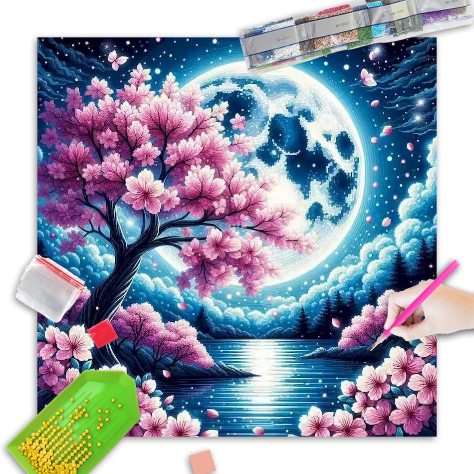 

GATYZTORY Waterfall Diamond Mosaic Landscape Painting Tree Pattern For Adults Beginners DIY Diamond Embroidery Night Unique Gift