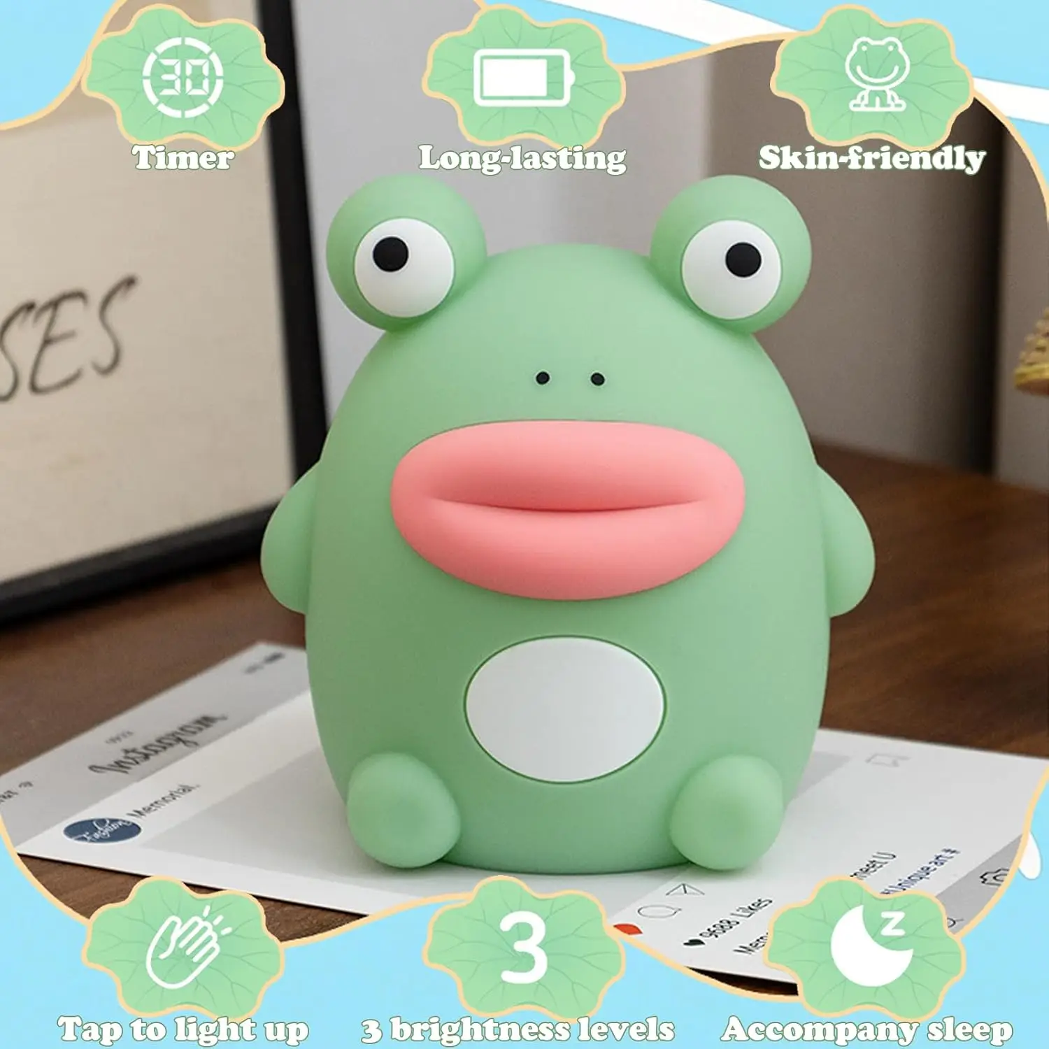 

Frog Night Light Soft Silicone Nursery Lamp Timer Rechargeable LED Bedside Cute Squishy Lamp for Boys Girl Room Decor Kawaii Toy