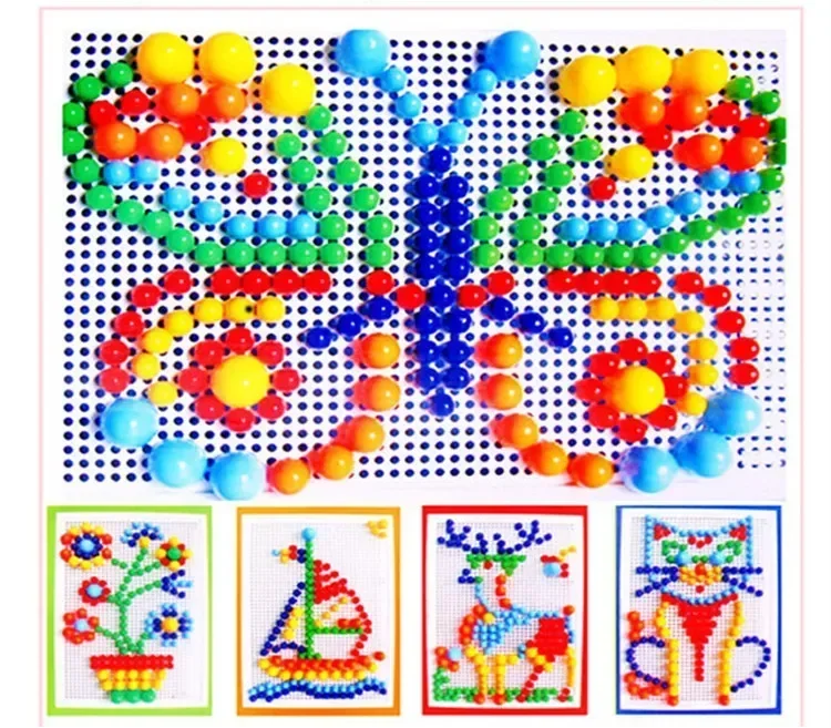 [Divertente] Fai da te Unghie a fungo Jigsaw Puzzle Gioco Creativo Mosaico Pannello forato Giocattoli educativi per bambini cestino + Pannello forato + 296 pezzi set di chiodi