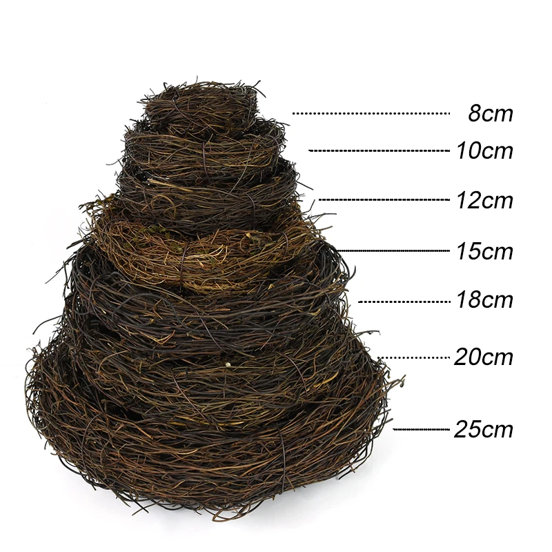 8/10/12/15/18/20/25cm Round Rattan Bird Nest Easter Handmade DIY Craft Vine Simulation Bird Nest Egg Decor Props Home Bird House