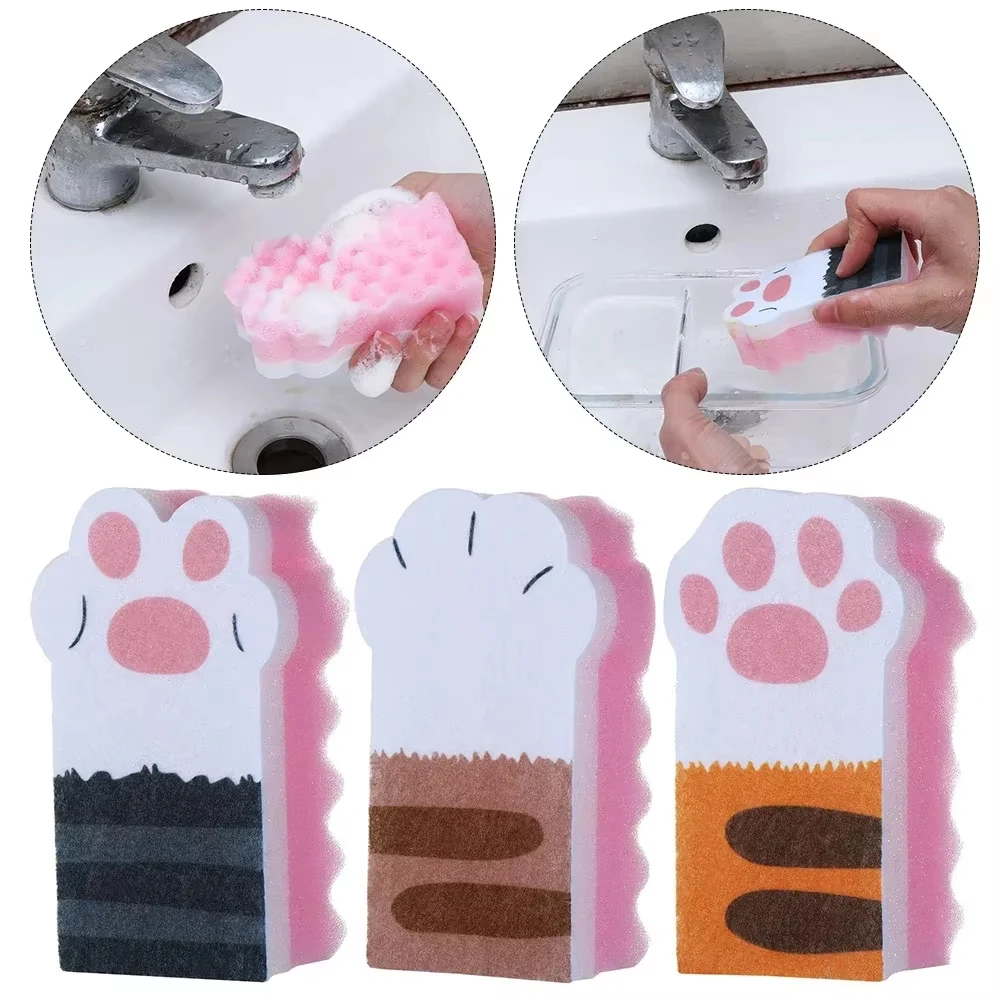 3Pcs Kitchen Dishwashing Sponge Soft Absorbent Clean Rub Pot Rust Scouring Pad Removing Kits Household Cleaning Brush Sponge
