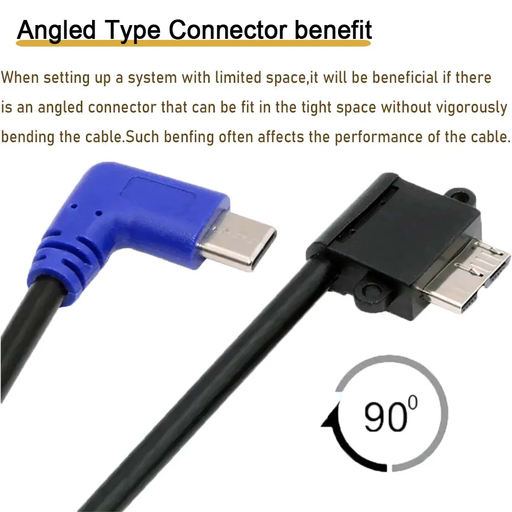 産業用カメラストレージ用のダブルエルボーtype-c usbホスト、90度、マイクロusb 3.0、10gbps、5gbps、type-cオスホスト、0.3m