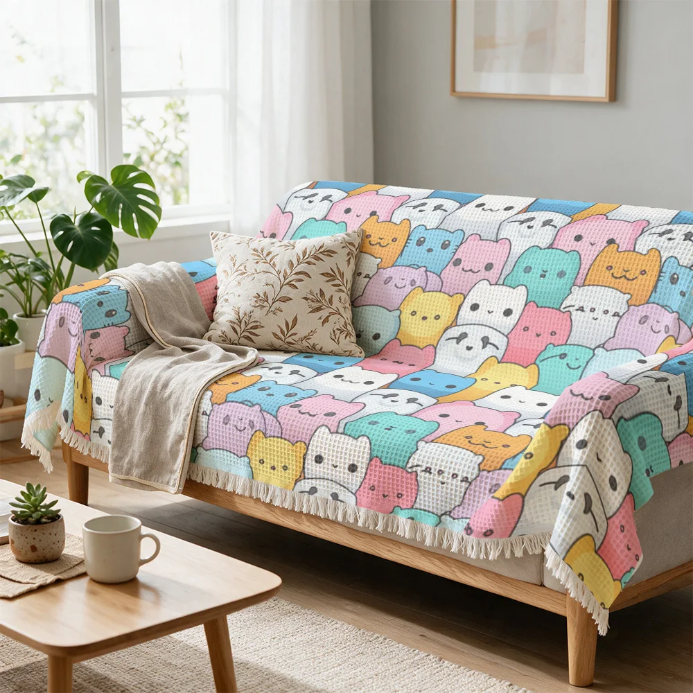 Cute Cartoon Animal Pattern Sofa Throw Blanket Cover for Couch Decor Whimsical Cozy Living Room Textile Gift Home Accessory