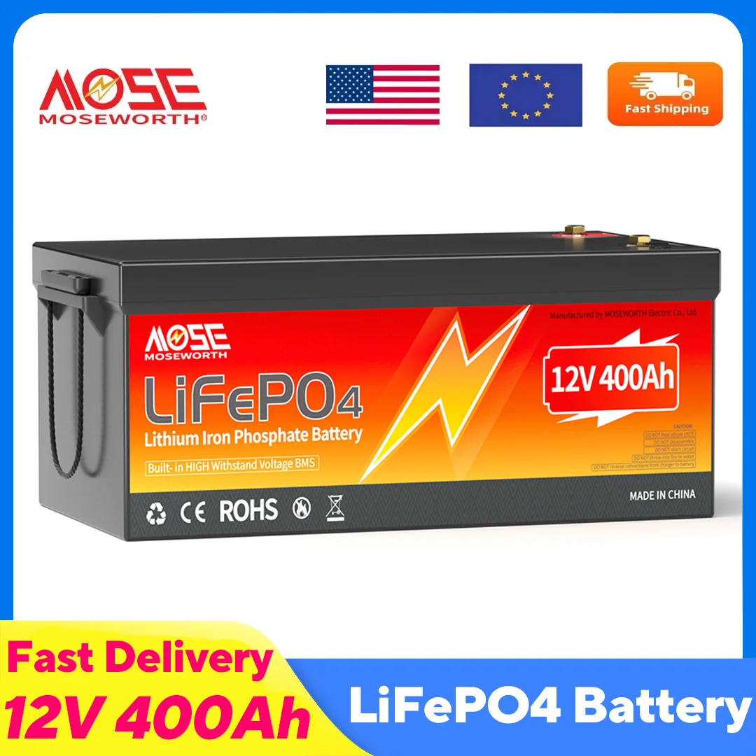 

Аккумулятор MOSEWORTH 12,8 В 400 Ач LiFePO4 Встроенный литиевый аккумулятор BMS 200 А 5,12 кВт 15000 + велосипед Солнечная автофургонная автономная сеть