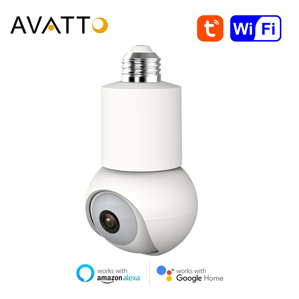 AVATTO Smart Bulb Camera WIFI 360° Camera PTZ Color Night Vision Auto Track 2-Way Audio IP Cam Home Security Surveillance Camera